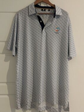 FootJoy Kaluhyat Golf Club Men's White & Navy Printed Polo Shirt
